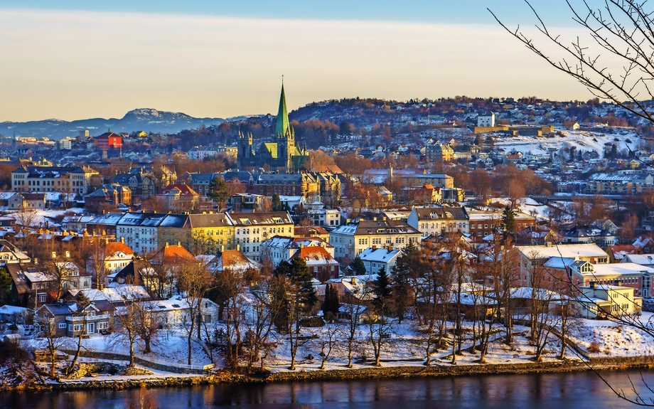 Winteransicht der Stadt von Trondheim in Norwegen