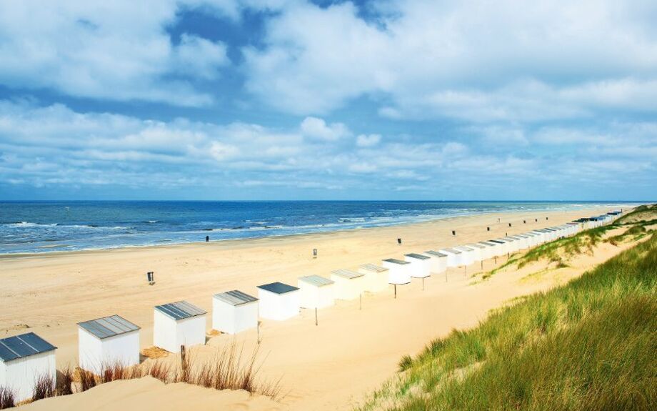 blaue Strandhütten auf Texel