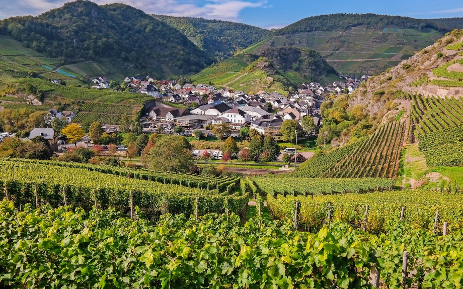 Blick über das Dorf von Mayschoß in Ahrtal, Deutschland