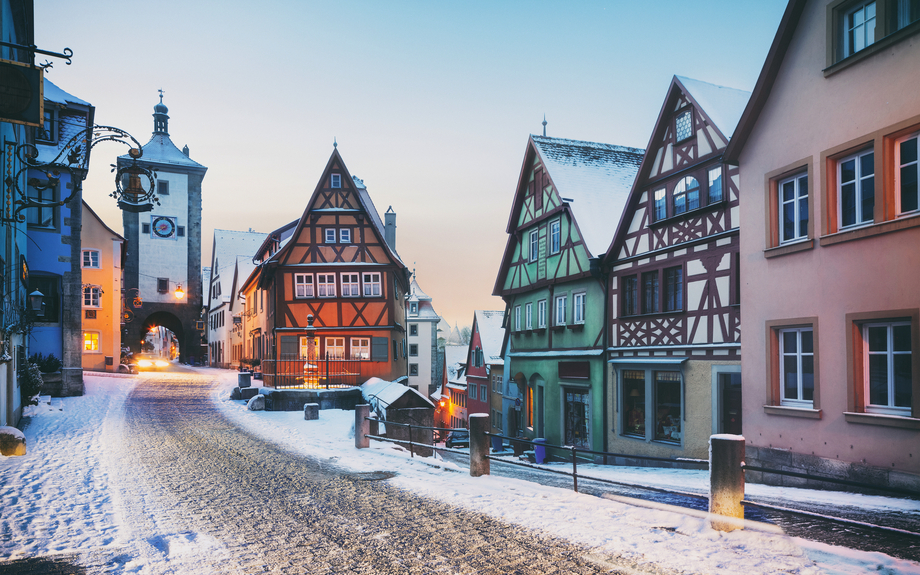 winterliches Rothenburg ob der Tauber in Bayern, Deutschland